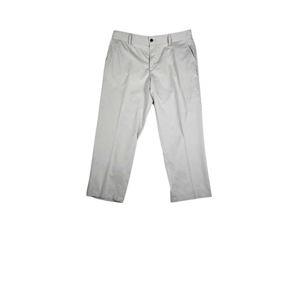 Adidas Men's 38x30 Flat-Front Pants, Beige, Climalite